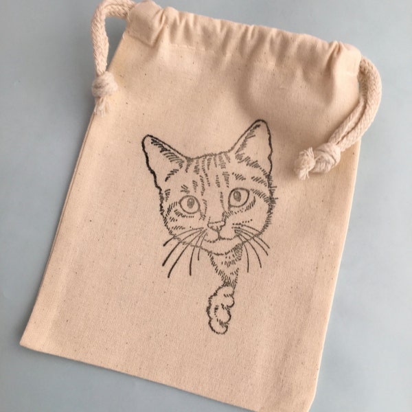 Cat Favor Bags: Cute Cat Party Bag, Reusable Muslin Drawstring, Animals Bag, Animals Party