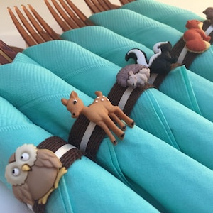 Woodland Animal Party Flatware: Teal Napkin, Forest Animal Charm