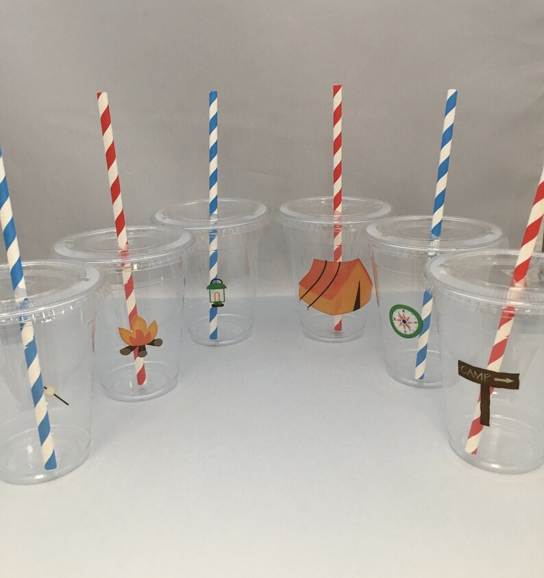 Camping Party Cups With Lids and Straws Camping Plastic Drink Etsy