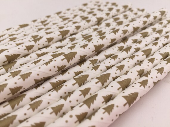 Gold Christmas Tree Paper Straws: Holiday Party Decor (25 Pack)