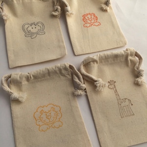 Safari Animal Muslin Favor Bags: Jungle Party Drawstring Goodie Bags