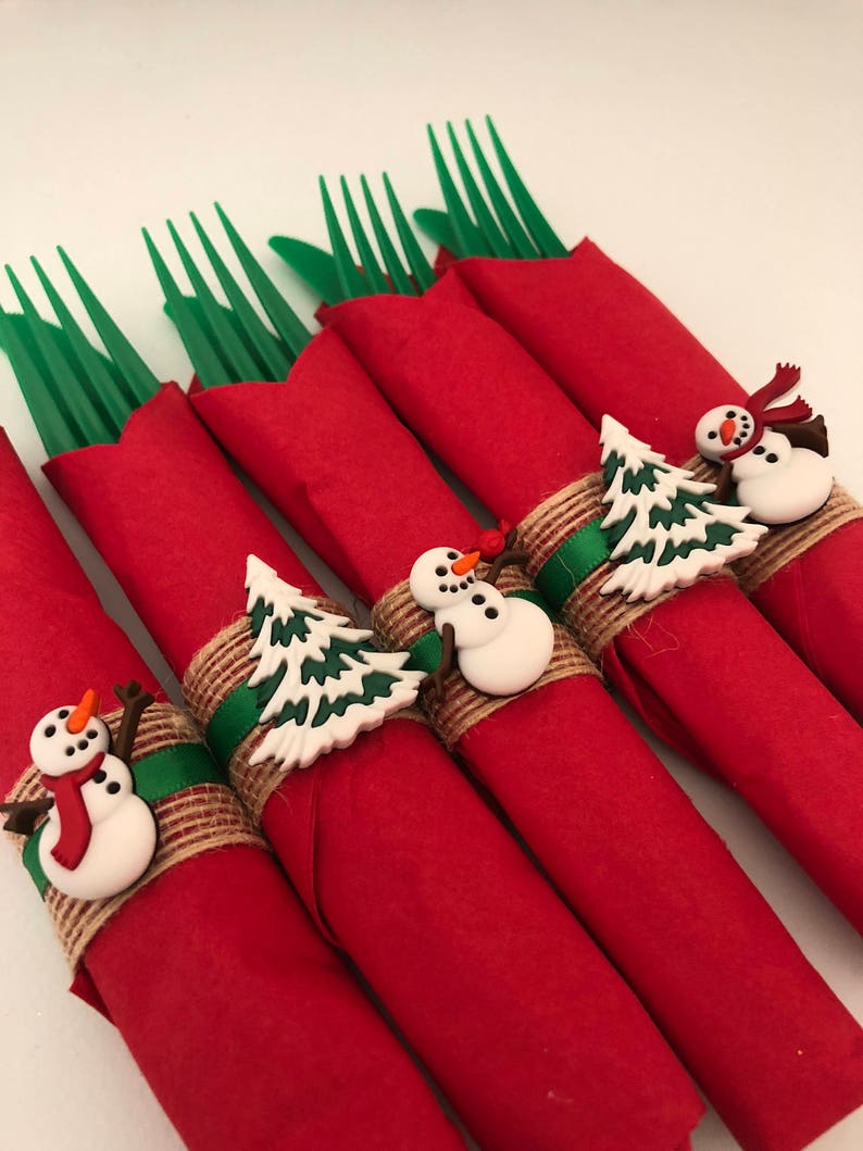 Holiday Party Tableware Snowman /& Christmas Tree Napkin Rings Christmas Napkin Rings