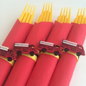 Firetruck Flatware Firetruck Theme Party Cutlery, Red Firetruck Party Supplies, Fireman Party, Firefighter Party Supplies image 2