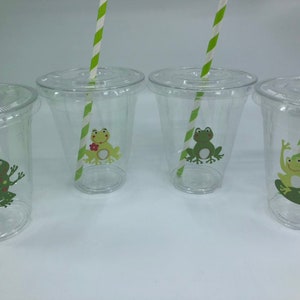 Frog Cups with Lids and Straws: Frog Plastic Drink Cups, Frog Party Supplies