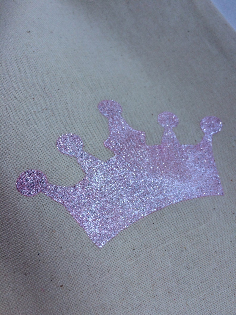 Princess Party Treat Bags: Pink or Gold Glitter Crown Muslin Bags Princess Favor Bags Cinderella Favor Bag image 4