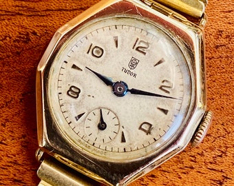 1950 ROLEX TUDOR 9K GOLD Octagonal Cocktail Watch, Serviced.