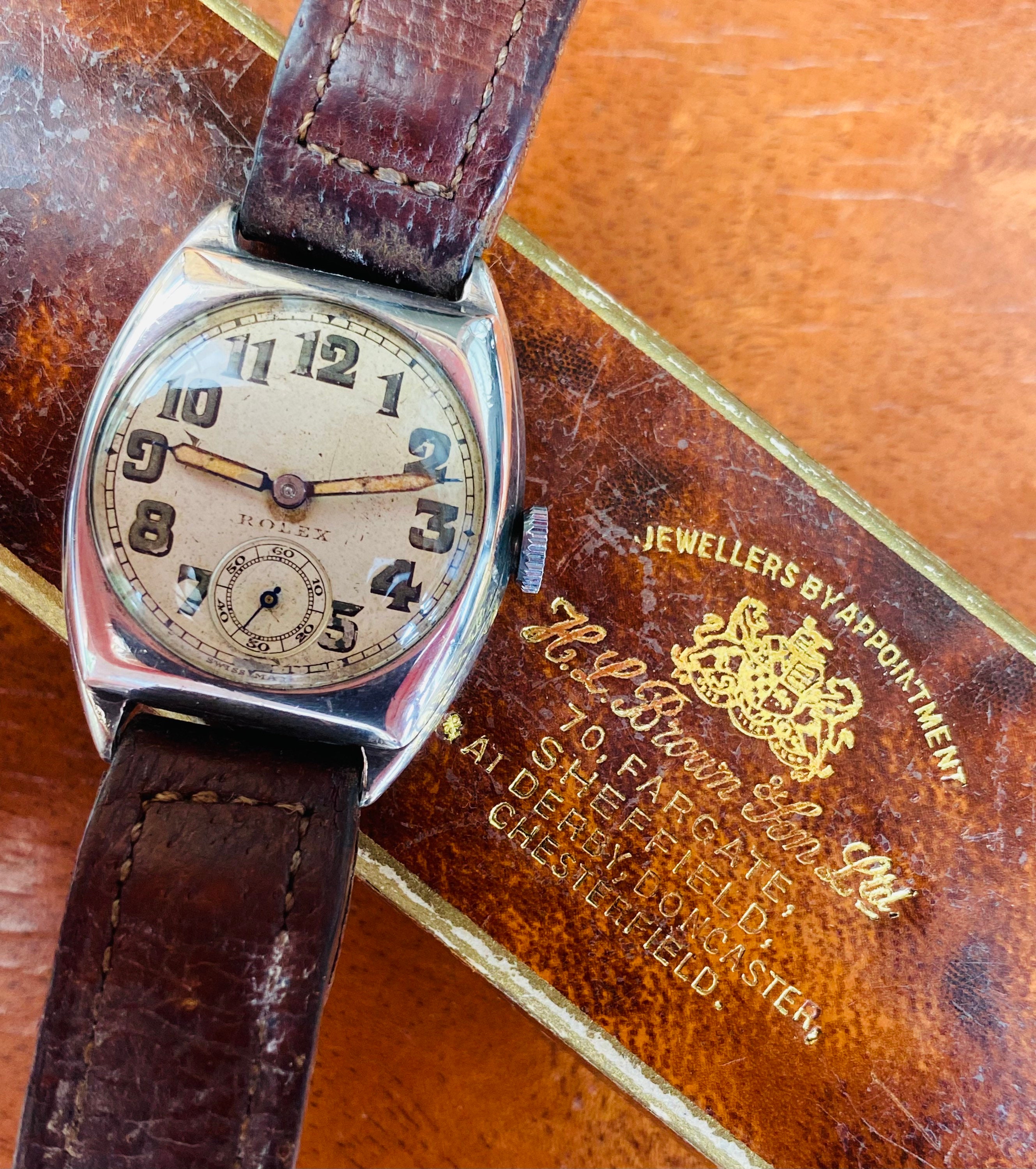   腕時計　メンズ腕時計 1928年製ロレックス紳士用トノー、スターリングシルバー製、オリジナル