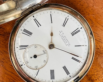 1885 THOMAS RUSSELL & SONS Liverpool Sterling Silver Full Hunter Pocket Watch with Sweetheart photo.
