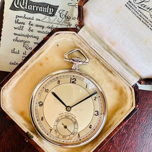 Art Deco Silver Pocket Watch With Original Box & Papers in Good Working Order.