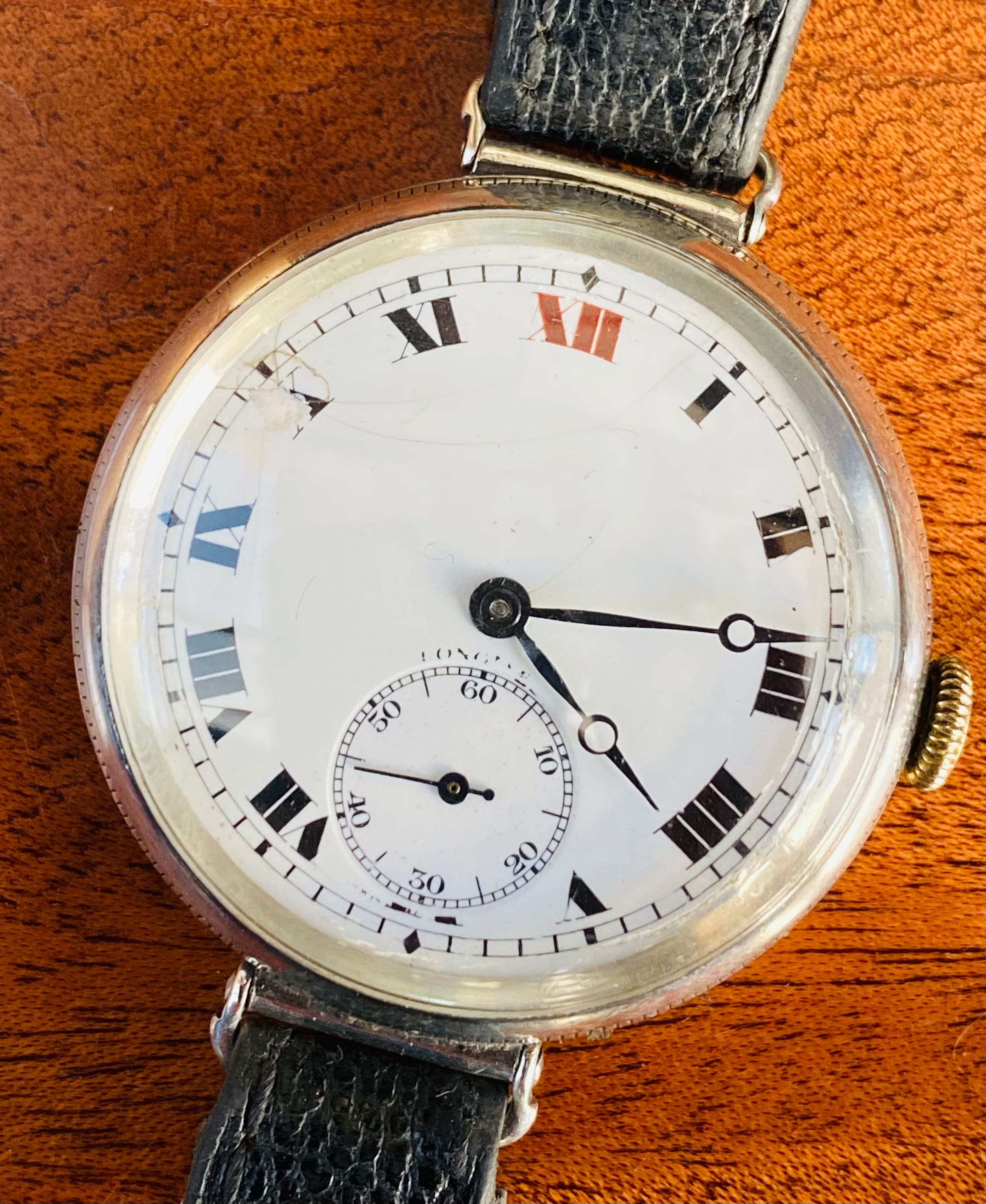1928年製ロンジン シルバー オフィサーズ トレンチウォッチ。整備済み 