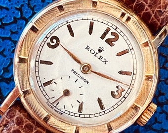 ROLEX 18K GOLD COCKTAIL Watch From 1948.  Thunderbird Bezel, Original Box.