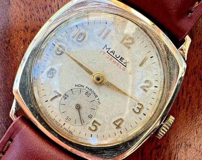 1950 9K GOLD MAJEX Gent's Watch Heavy BWC Case. Runs Etsy UK