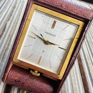 Jaeger LeCoultre 8 Day Vintage Travel Clock with Alarm, probably 50s/60s.