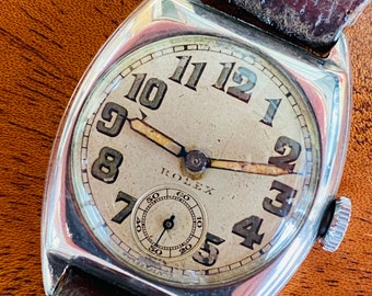1928 ROLEX GENTLEMEN’S TONNEAU in Sterling Silver, Original Box.