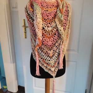 Grote handgemaakte driehoekige sjaal cape pastelkleuren pareo
