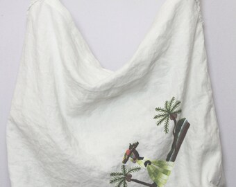Boho Chic Upcycled Vintage Linen Messenger/Shoulder Bag
