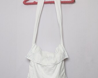 Boho Chic Upcycled Vintage Linen Messenger/Shoulder Bag