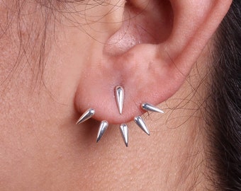 Punk Spike Ear Jackets / Sterling Silver / Pair