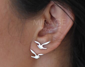 Birds are Flying Ear Jackets / Sterling silver / Pair