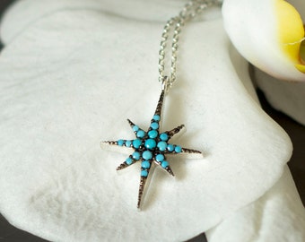 Blue Star / Silver Star with Turquoise Gems