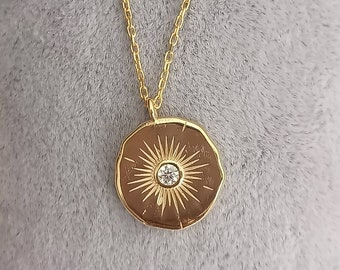 Sun Medallion Necklace  14K Gold