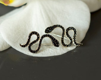 Silver Snake with Black Gems