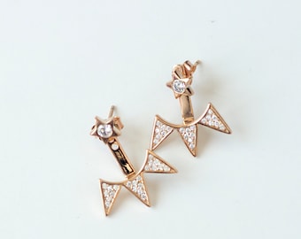 Spike Ear Jackets / Rose Gold Plated on Steling Silver / Star Studs Ear Jackets