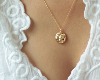 Moon Face Charm Necklace / Handmade Moon Pendant / 14K Gold