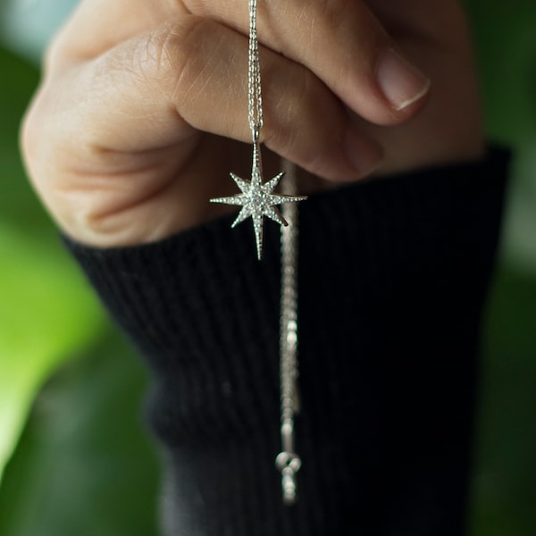 North Star Necklace/ Star Burst Necklace / Sterling Silver Star