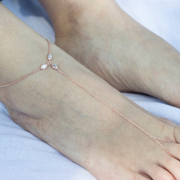 Anklet toe Ring / Foot Chain / Sterling Silver / Handmade Jewelry