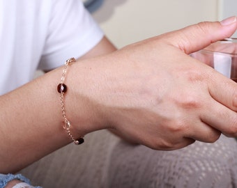 Brown Swarovski Gems Bracelet / Rose Gold Plated on Sterling Silver