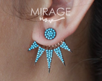 Turquoise Ear Jackets / Double Sided Earrings / Front Back Earrings / Spike Ear Jackets / Pair