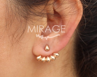 Tear Drops Ear Jackets, 14K Gold / 925 Silver /  Modern earrings / Pair