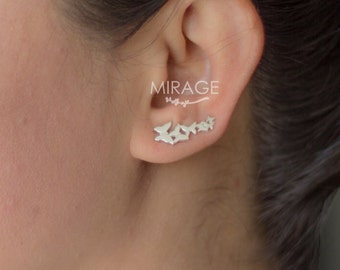 Tiny Flying Butterflies - Silver Ear Cuff /Pair