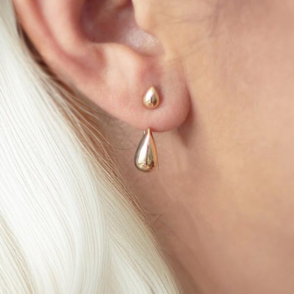 Sterling Silver Raindrop Ear Jackets, Minimalist Tear Drop Earrings