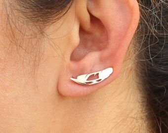 Feather Ear Cuffs/ Mood Jewelry /  Sterling Silver / Boho Jewelry