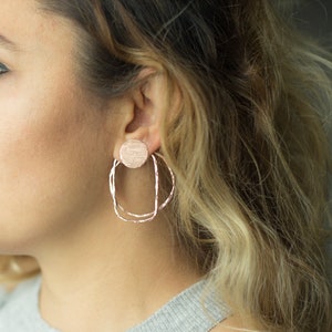 Hammered Silver Wires and Textured Studs / Handmade Sterling Silver rose gold silver