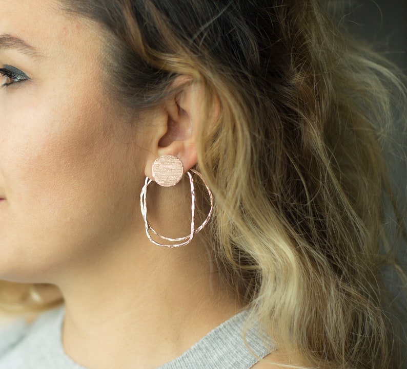 Hammered Silver Wires and Textured Studs / Handmade Sterling Silver rose gold silver