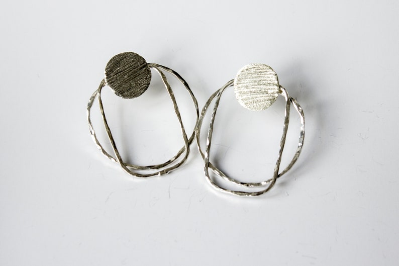 Hammered Silver Wires and Textured Studs / Handmade Sterling Silver image 2