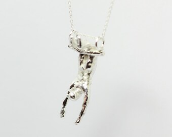 Handmade Sterling Silver Trapeze Man Sculptural Pendant with Gift Silver Chain, Handcraft Necklace