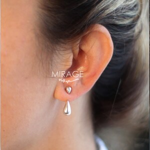 Rain Drop Ear Jackets, Sterling Silver Ear Jackets, Tear Drop, Gift For Her / Pair / Mood Jewelry image 2