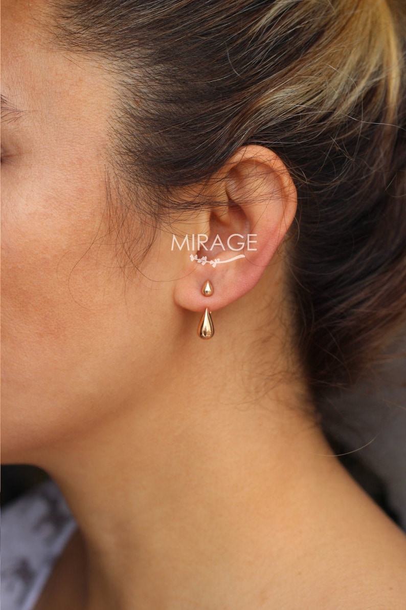 Rain Drop Ear Jackets, Sterling Silver Ear Jackets, Tear Drop, Gift For Her / Pair / Mood Jewelry image 4