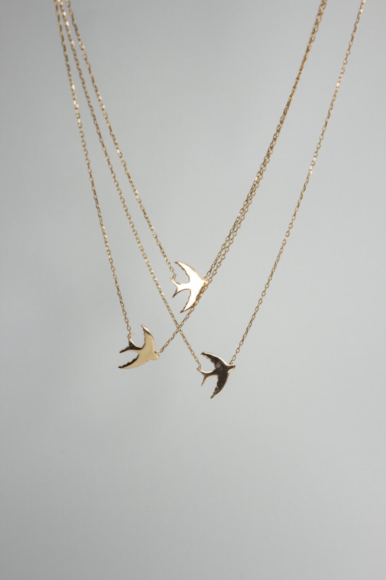 Download Swallow Bird Layered Sterling Silver Necklace Rose Gold | Etsy