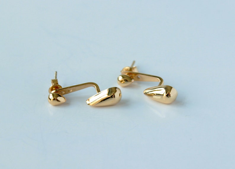 Rain Drop Ear Jackets, Sterling Silver Ear Jackets, Tear Drop, Gift For Her / Pair / Mood Jewelry 8K Gold