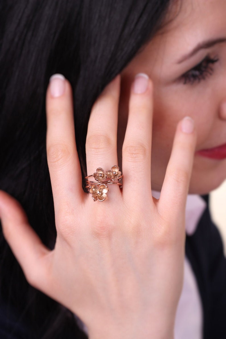 Flowers Ring / Rose Gold Plated Sterling Silver Etsy