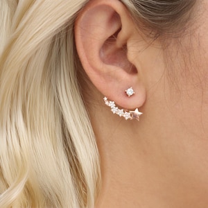 Galaxy Ear Jackets / Mood Jewelry / 14K Gold Stars Ear Jackets / Pair