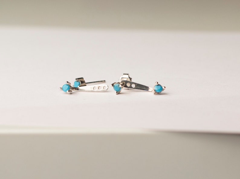 Sterling Silver Turquoise Ear Jackets / Minimalist Ear jackets Etsy