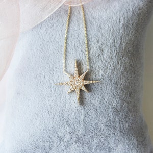 North Star Necklace / Polaris Necklace, Sterling Silver Star Necklace, Gift Ideas / Mom Gift 14K Solid YellowGold