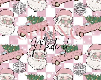 Pink Truck & Santa Christmas Sublimation 20 oz Tumbler Wrap, PNG, Digital