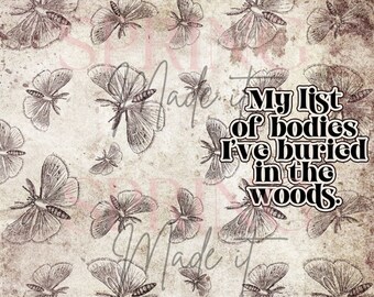 Funny Dark Humor Notebook Journal Design: Bodies in the Woods (PNG Digital Download)